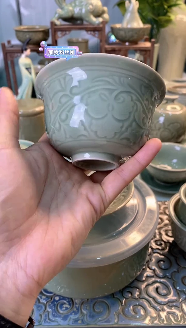耀州窑牡丹盖碗【单碗】微瑕一个