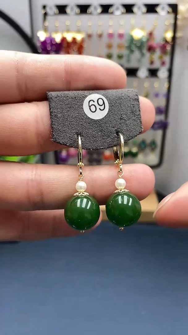 【闪购商品】和田玉耳饰银S925镀金镶嵌尺寸14mm耳扣04