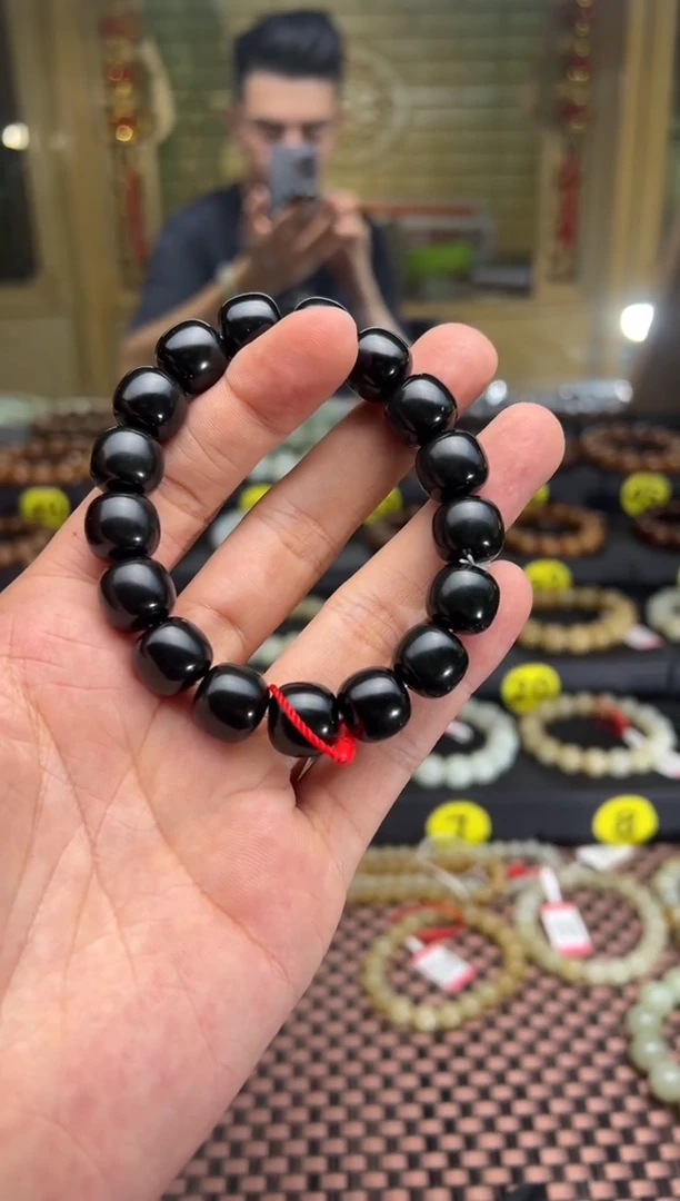 手串未镶嵌和田玉塔县黑青老型珠手串卡12*13