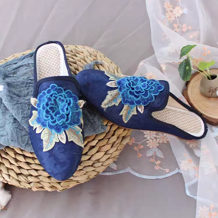 诺妮-蓝色立体绣花旗袍礼服配饰