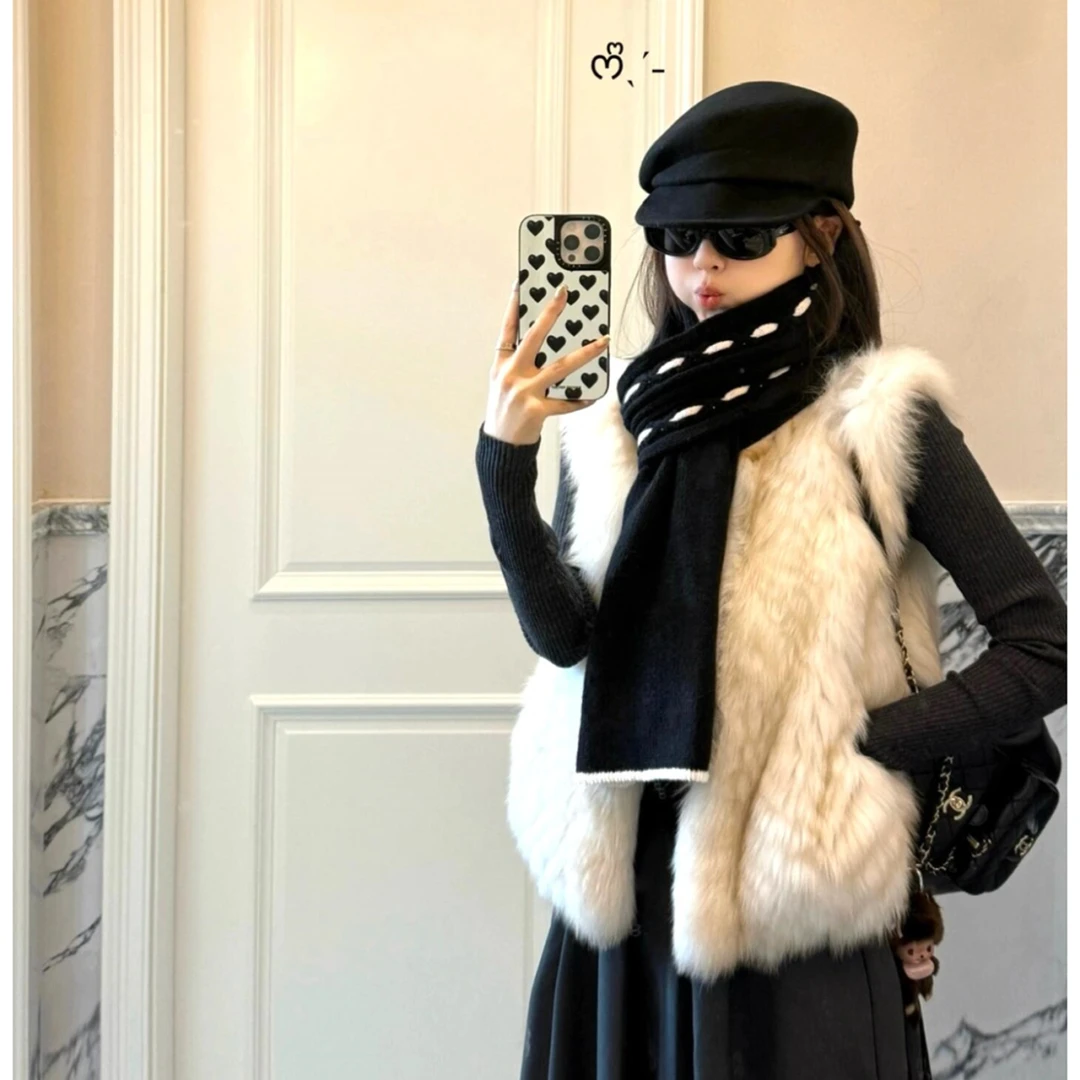 parkyeon秋冬千金风毛绒马甲背心修身针织衫高级感半身裙套装