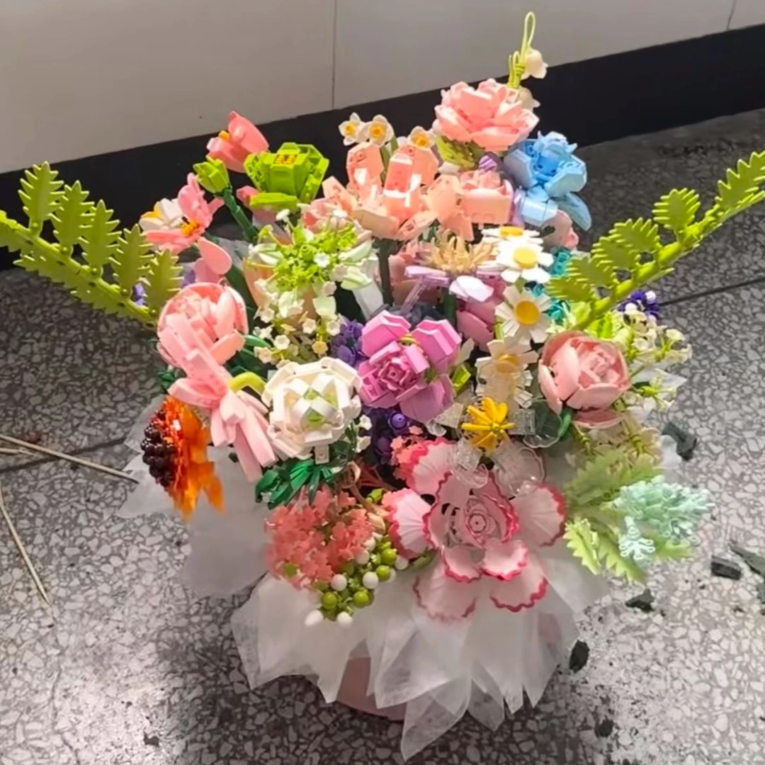 永不凋零的积木花乐高小颗粒永生花花束拼装亲手做的花束礼物花