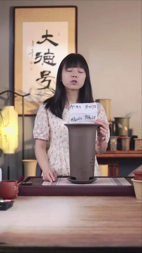 紫砂花盆出汗泥画线大号一只带托盘