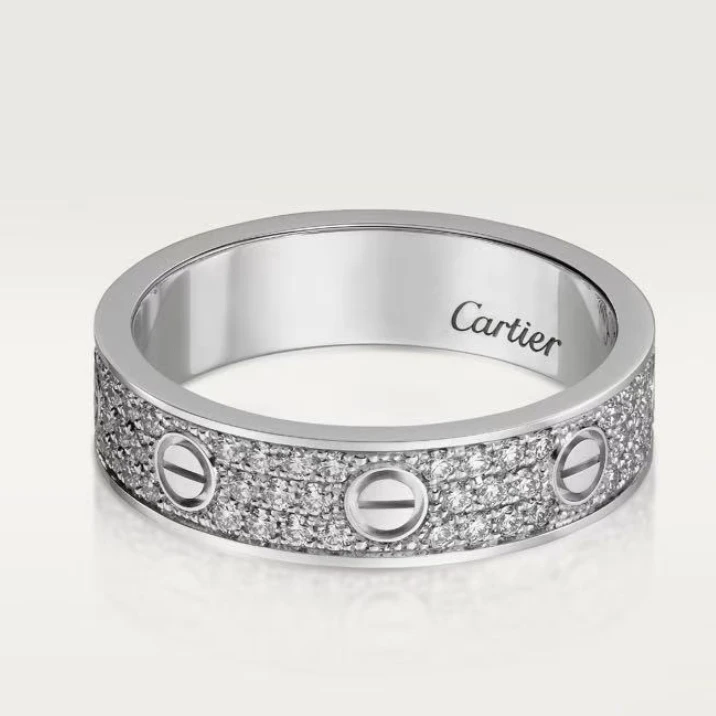 99新 Cartier/卡地亚 卡地亚love满钻白金满天星宽版戒指53码/21