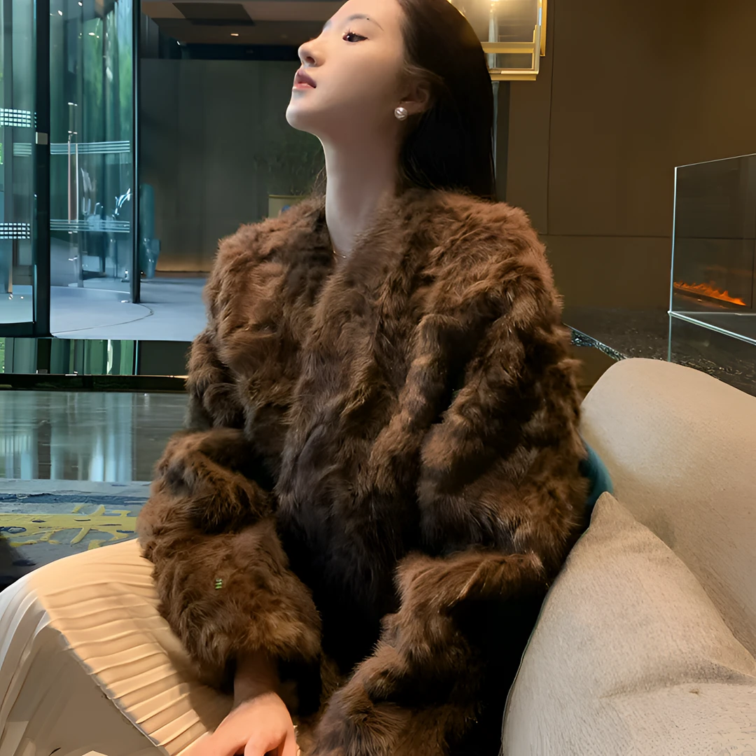 人造皮草 【戛纳天后-极寒系列】轻奢时尚小湖羊环保厚外套冬季皮草