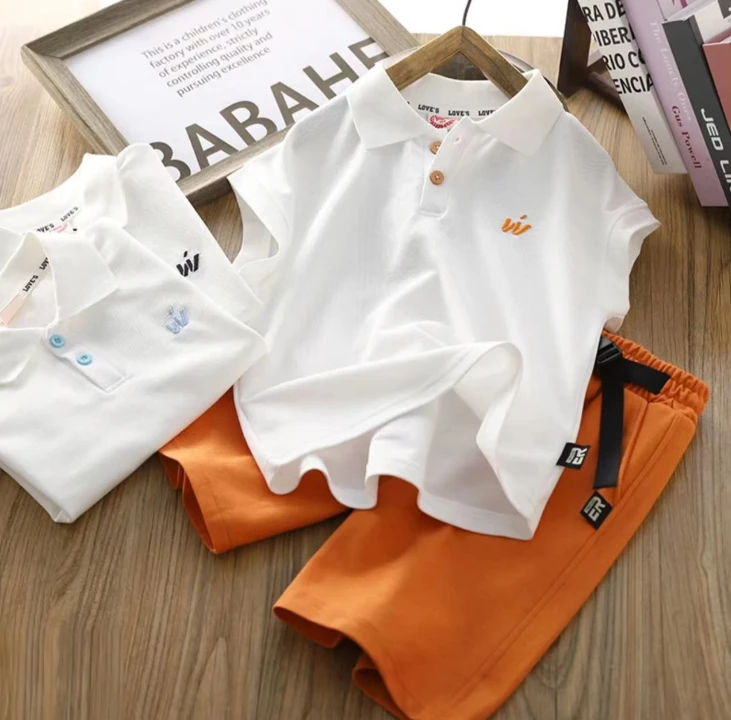 清爽一夏；男童背心套装2025中=大童简约POLO衫＋短裤两件套00238