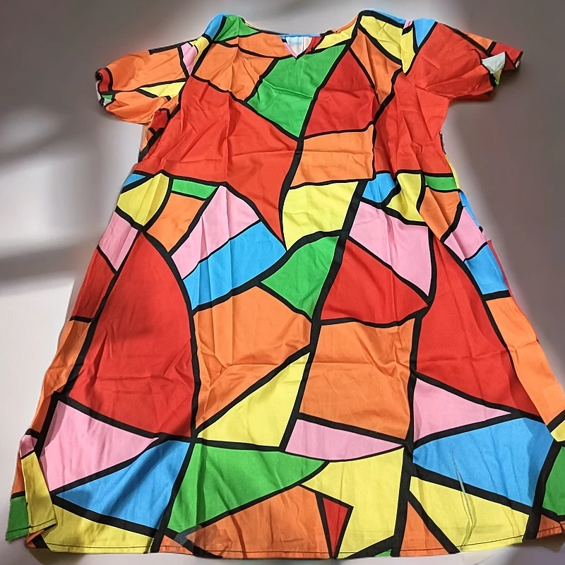 （9003）碎石不定位花彩色外贸原单无吊牌半袖连衣裙