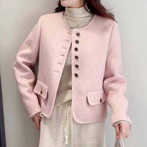 A3 【断码】小香风女双面外套圆领短款纽扣时尚爆款