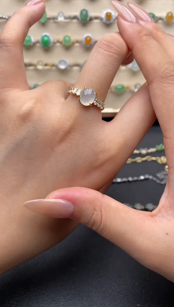 银S925镶嵌戒指翡翠一物一证一礼盒