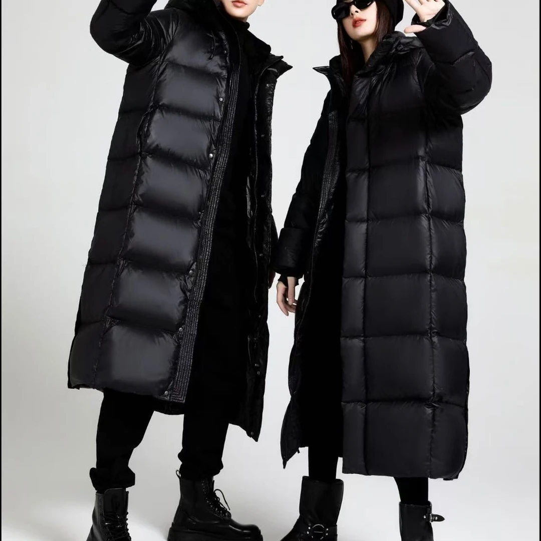 【黑金鸭绒长款】S冬季情侣羽绒服男女同款百搭外套防风防水保暖