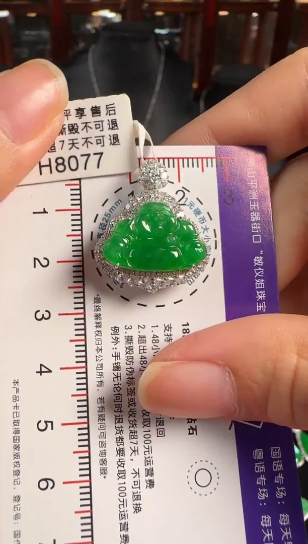颈饰18K金镶嵌翡翠H8077冰辣绿佛公