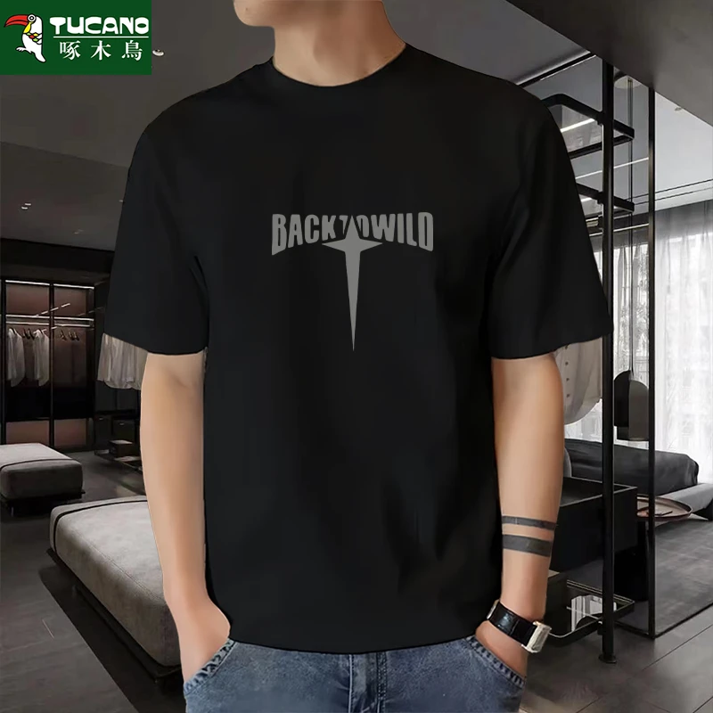 啄木鸟夏季男士潮流内搭宽松纯棉短袖t恤印花修身男新款百搭半袖t