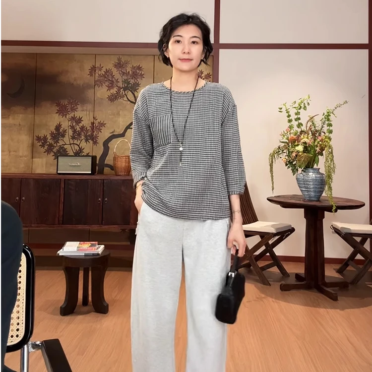 LANGQING 时尚千鸟格纯棉衬衫43974#