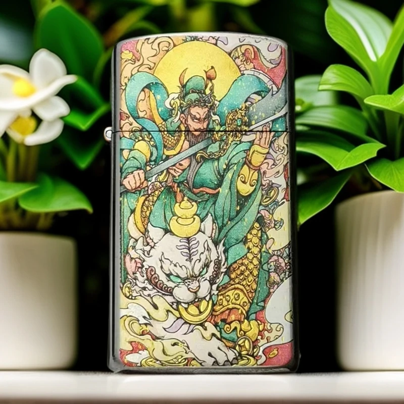 佐罗白镍909彩印武财神加厚窄机防风煤油打火机创意打火机男士