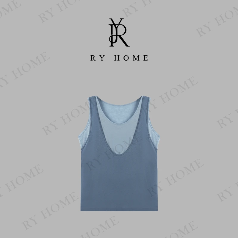 【容雨RYHOME】天丝＋羊毛欧若风拼色U领假两件无袖背心251BX0046