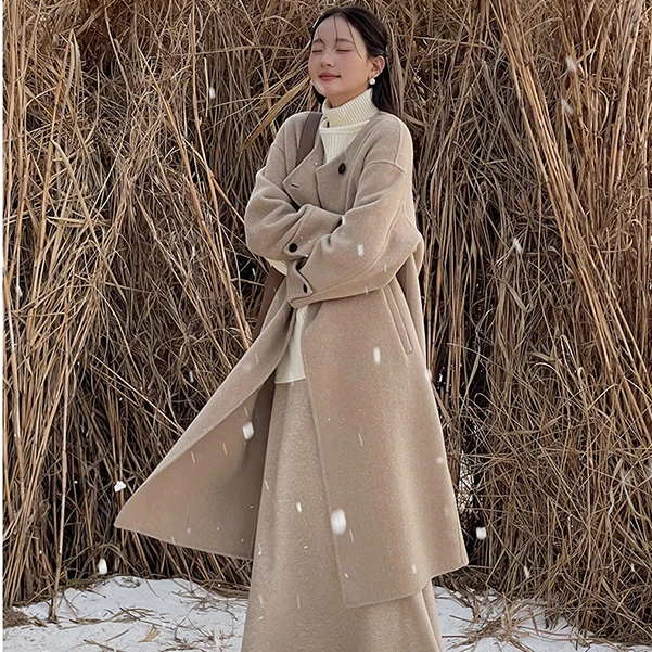 大衣羊绒羊毛双面呢大衣毛呢外套立领双面羊绒大衣加绒毛呢大衣