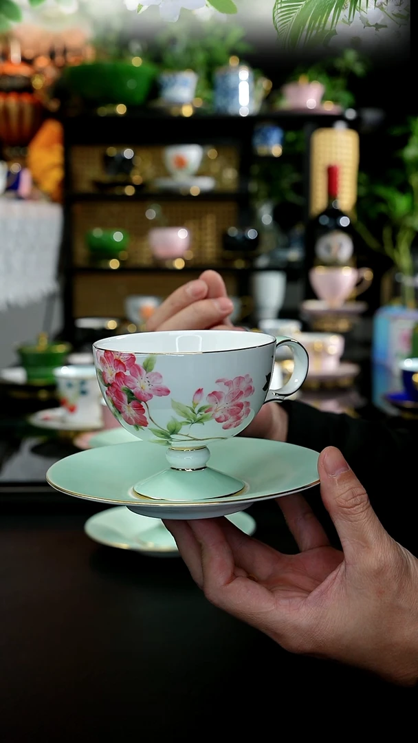 茶咖啡杯高骨瓷-----------海棠花