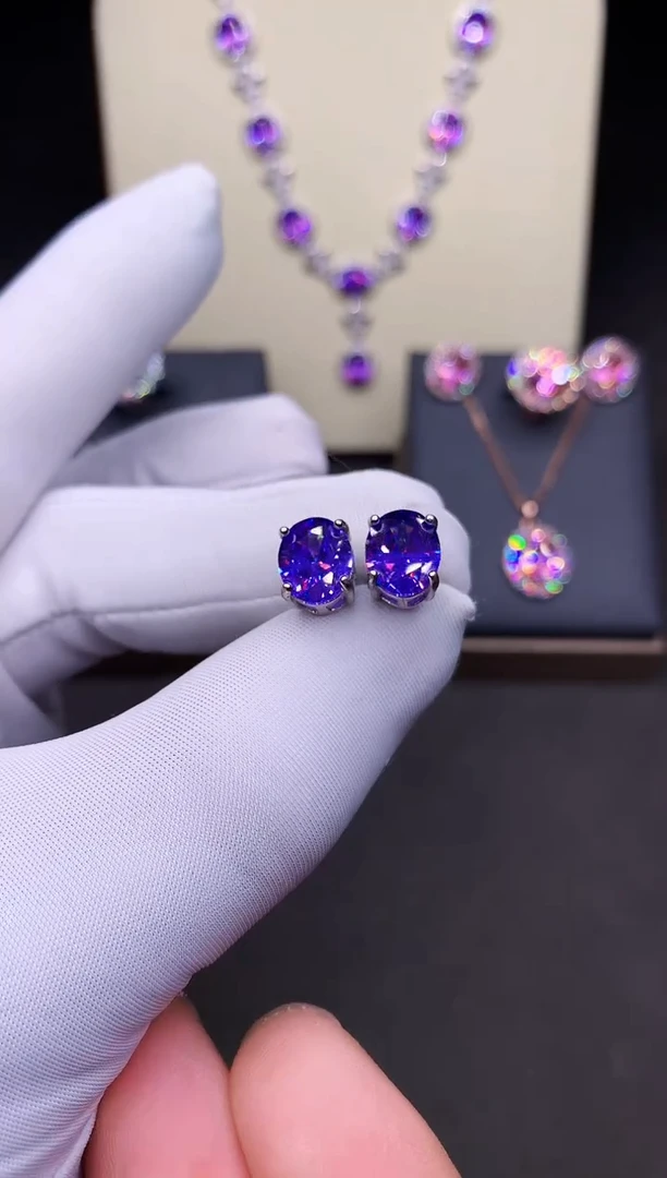 耳饰彩色蓝宝石银S925镶嵌·······