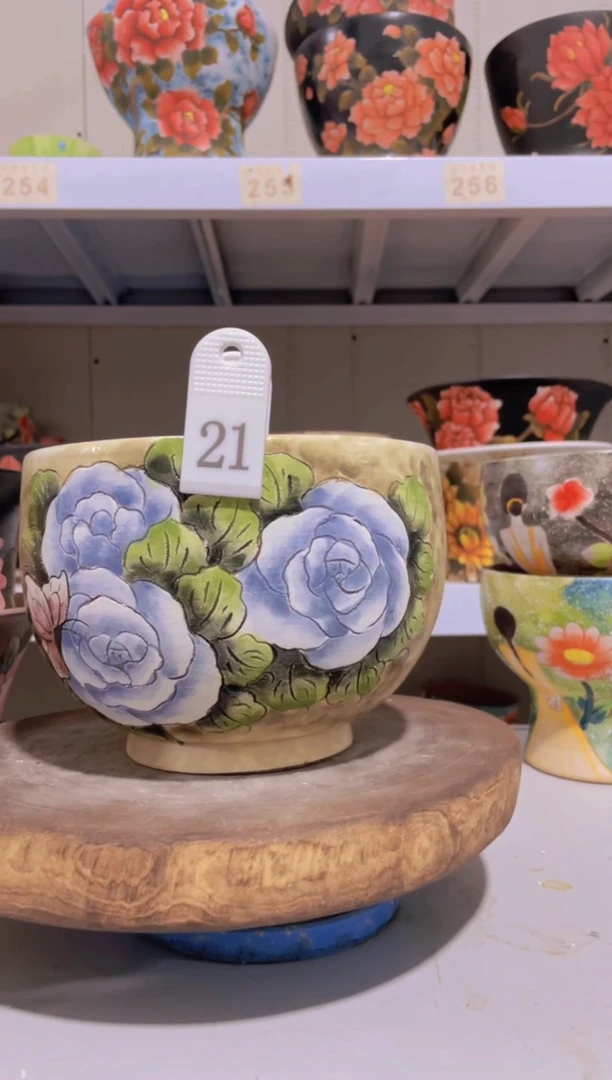 摆件21陶花岛花盆罐—手工痕迹默认，大小会有1-2公分误差