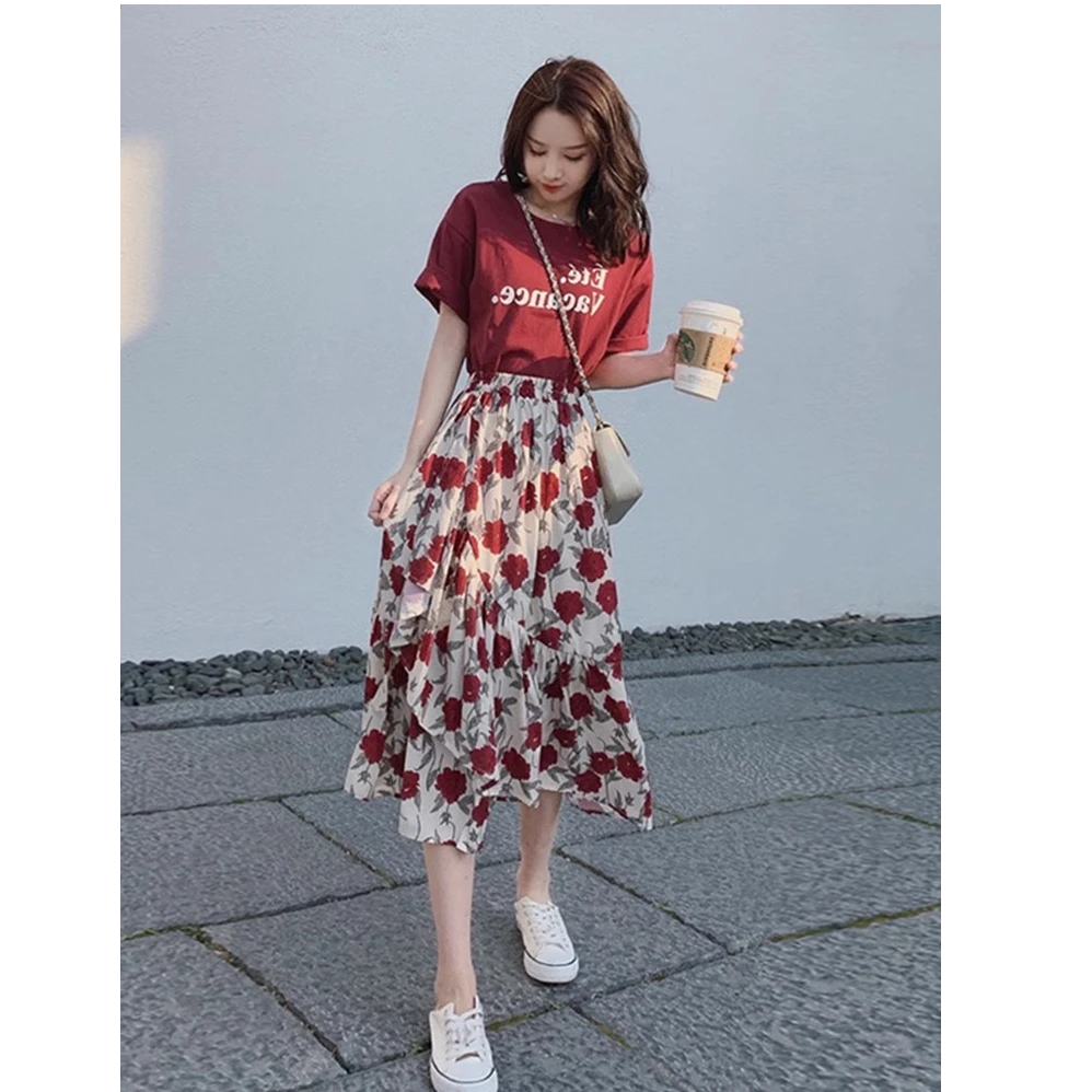 碎花连衣裙新款夏季小个子设计感法式半身裙两件套装裙子女夏