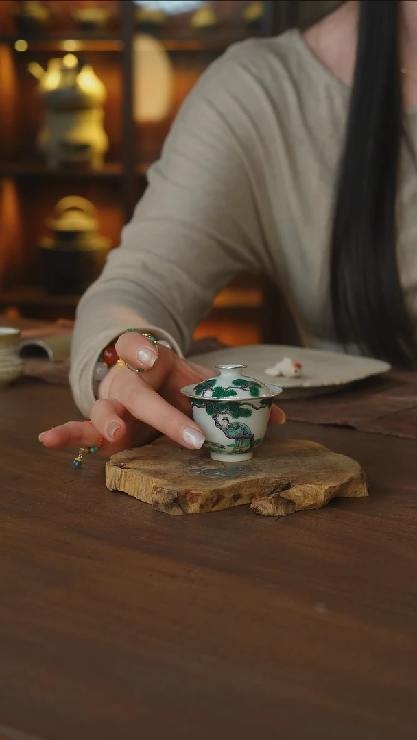 鱼*知包银老翁探鹤mini盖碗