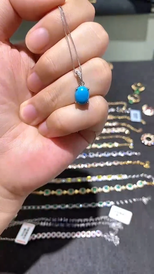 蓝宝石颈饰银S925镶嵌蓝松吊坠