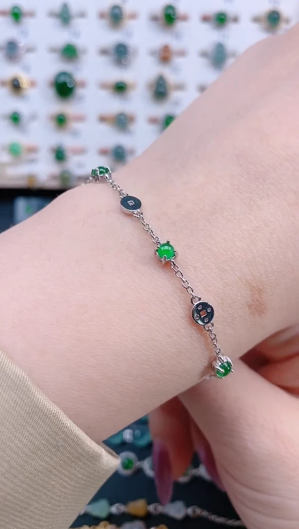 银S925镶嵌手链翡翠天然翡翠