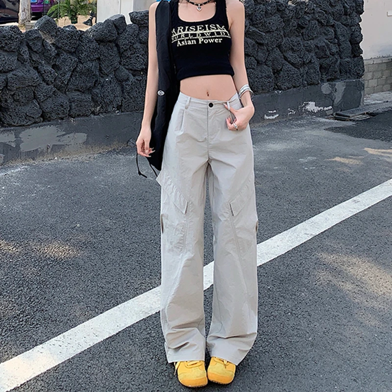 冰丝速干休闲裤女夏季薄款2025新款女士显瘦宽松直筒阔腿工装裤子