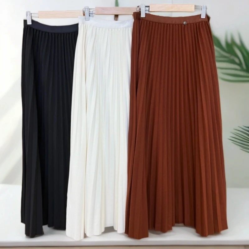 百褶裙高腰垂坠立体压褶松紧腰设计秋冬适用气质百搭