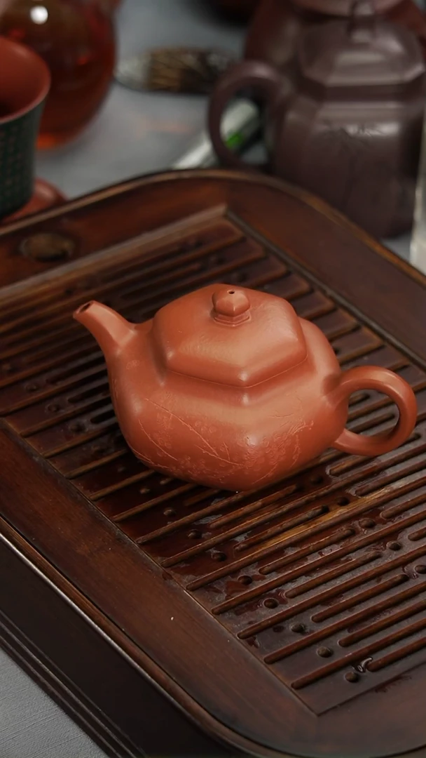 茶壶紫砂淇*宜兴紫砂朱泥六方仿古徐俊老师