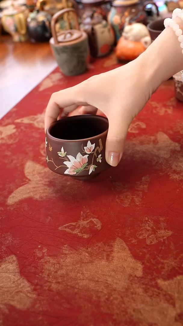 茶壶紫砂紫泥玉兰花杯子