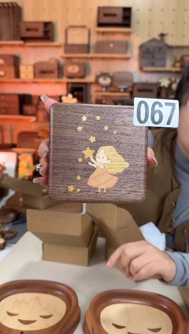 木 067北美黑胡桃镶嵌女孩单层首饰盒