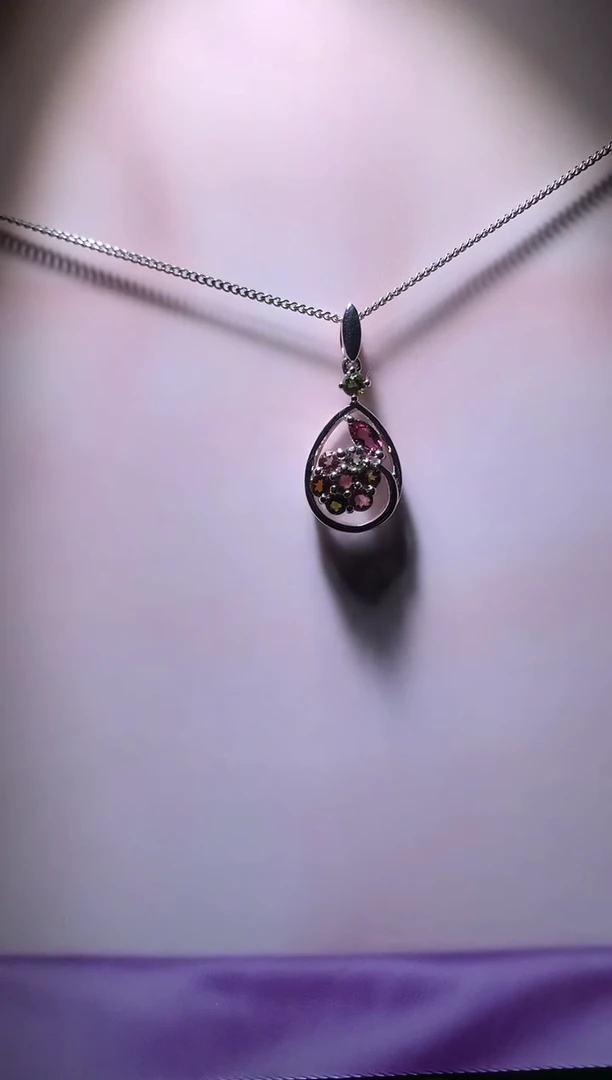 珠宝奇石银S925镶嵌碧玺吊坠