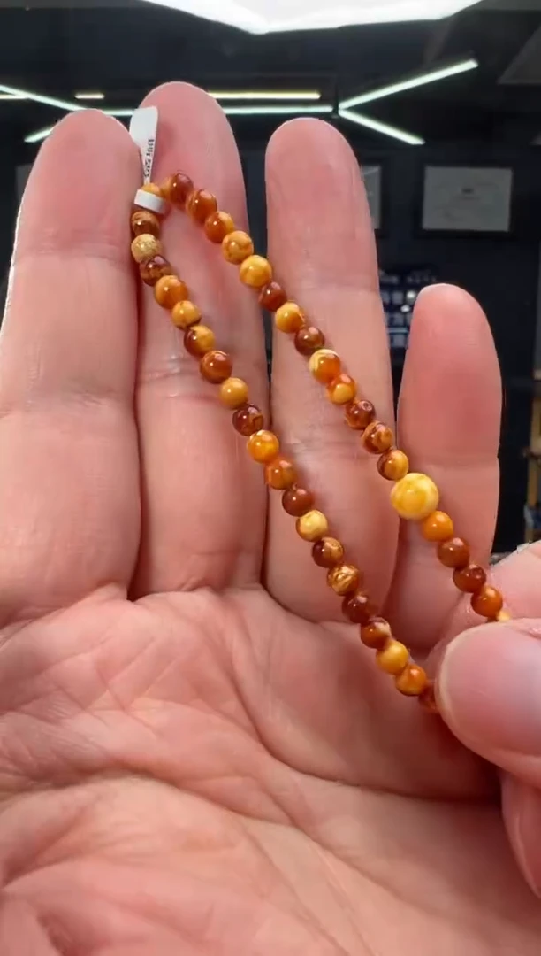 裸石琥珀未镶嵌4mm+蜜蜡微瑕妖花手串-s30