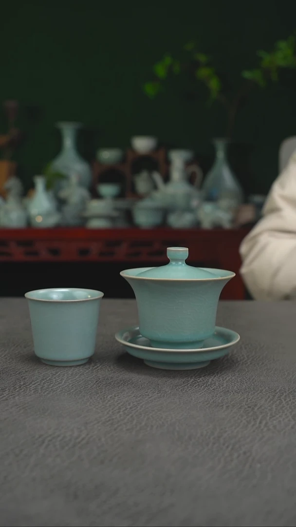 68号仿古天青官帽三才微瑕赠单杯~帆