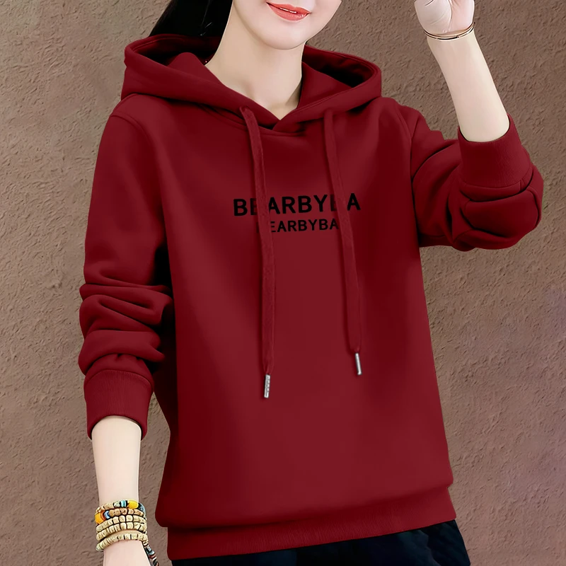 连帽卫衣女士秋冬加绒加厚百搭韩版中年减龄潮流宽松外穿套头上衣