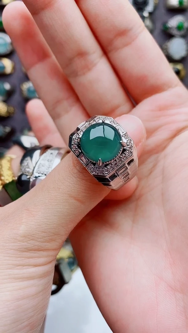 钛钢戒指翡翠天然翡翠男戒