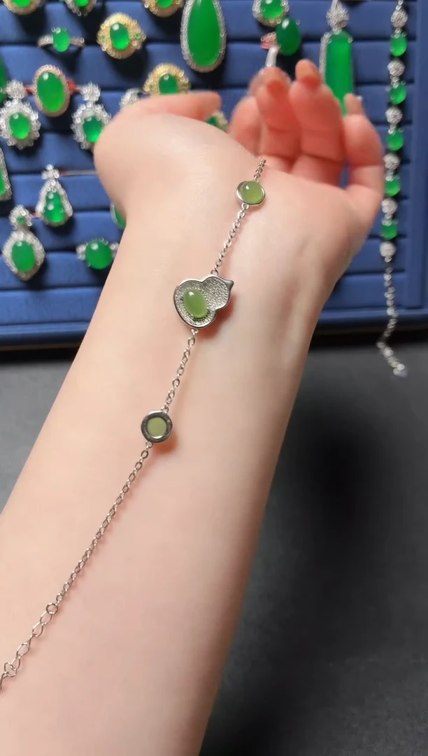 银S925镶嵌和田玉珠宝半成品手链