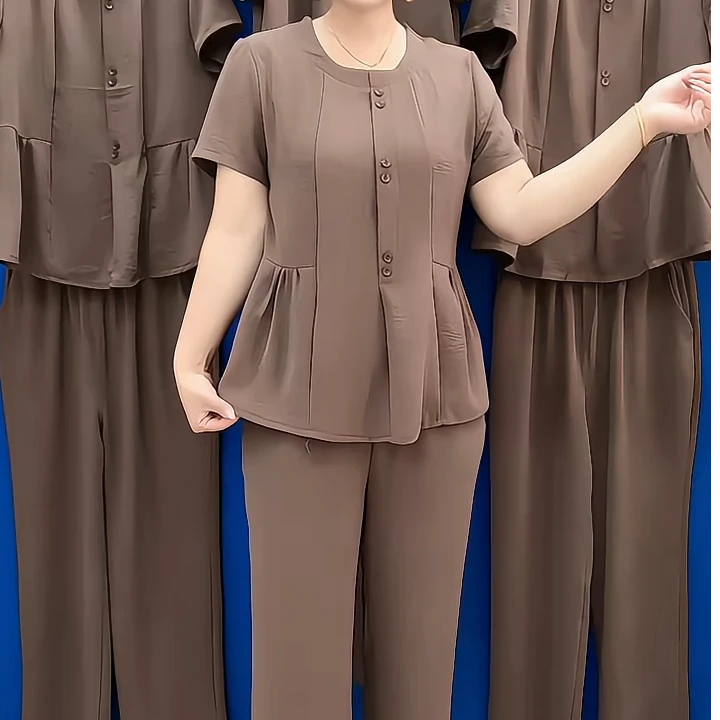 洋气女士时尚套装2025夏季新款气质高档大码遮肉遮肚休闲两件套