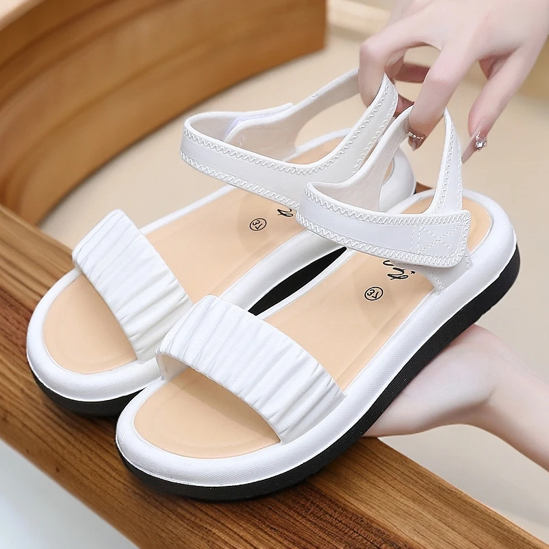 夏季一字带凉鞋PVC防滑妈妈凉鞋舒适时尚百搭软底女士平底外穿
