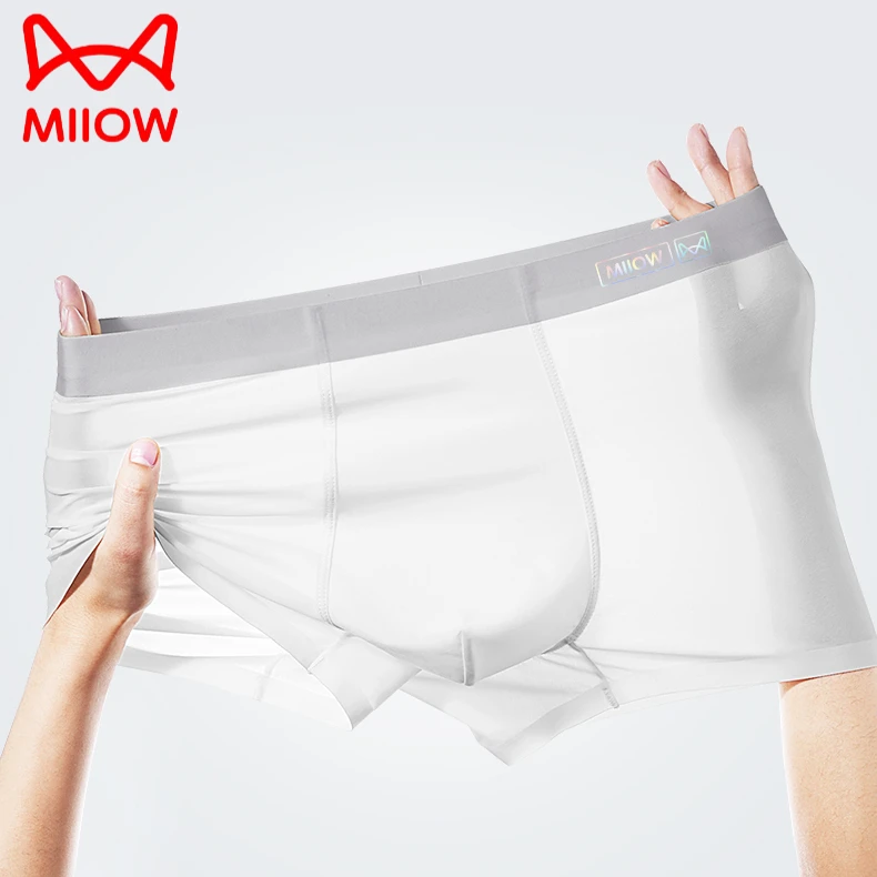 猫人冰丝内裤男士夏季薄款透气无痕四角裤男生10A抗菌大码短裤头