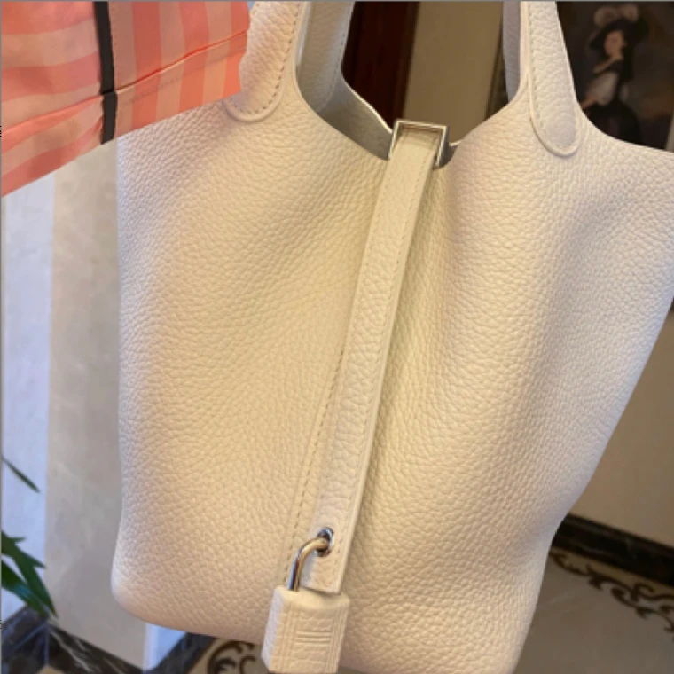 99新 Hermes/爱马仕 菜篮子22纯白金扣tc皮Y手提包