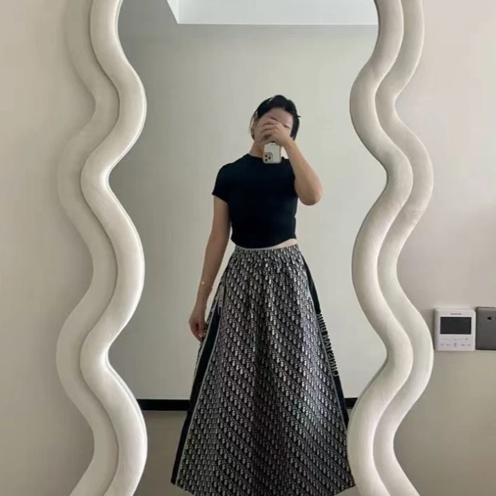 99新 DIOR/迪奥 IW0374 拼色logo提花满印休闲半身长裙 36码