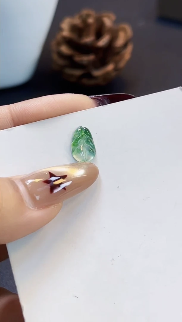 裸石翡翠阿文03高冰飘花叶子10.4*6.6*2.1