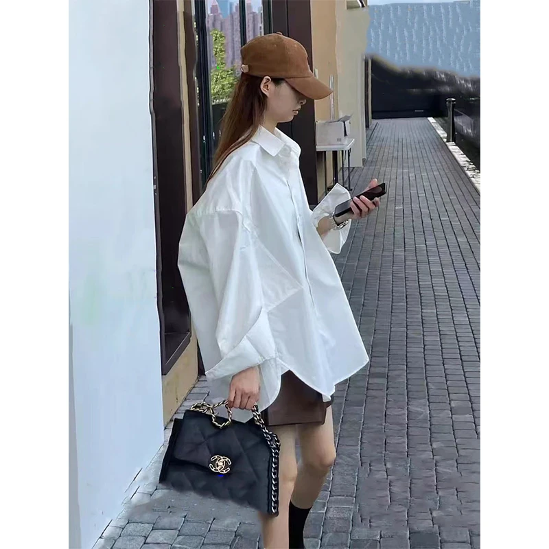 慵懒男友风长袖白色衬衫女春季2025新款小众宽松百搭纯色开衫上衣