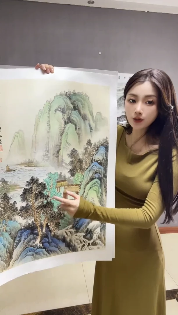 【闪购商品】国画《幽居图》四尺三开仿古山水画