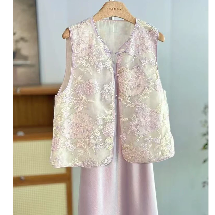 607【Y I紫霞】夏季新中式重工珍珠扣紫色韵味马甲-RY2530448