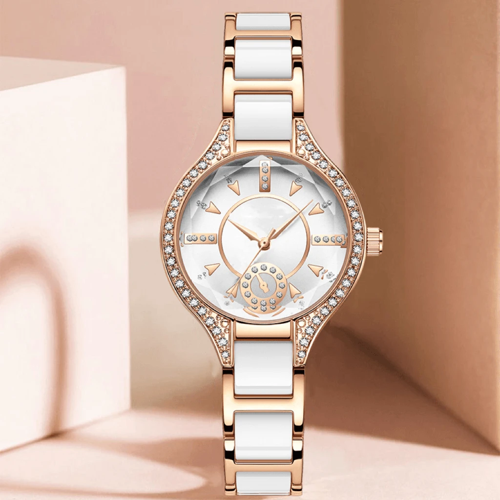 专柜小香风手表优雅气质陶瓷白女士轻奢百搭腕表