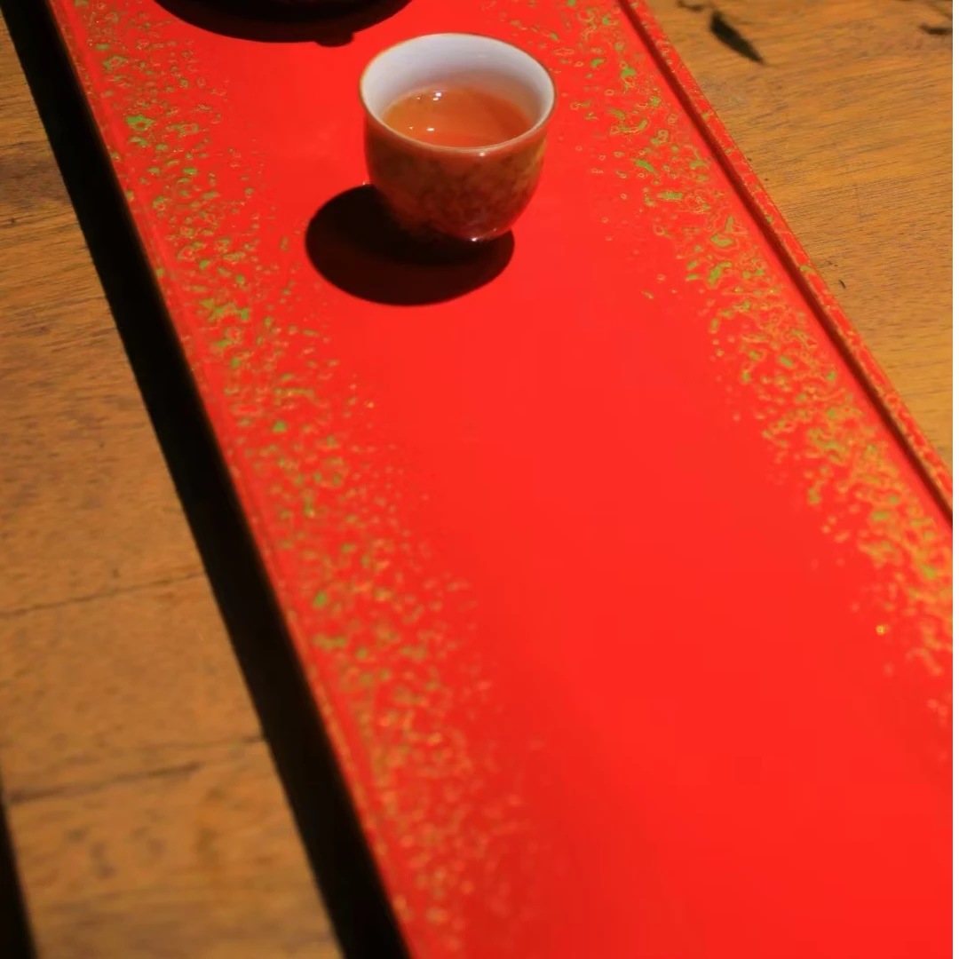 大漆茶盘家用大号高档茶台干泡台红金犀皮具有收藏价值干泡台茶盘