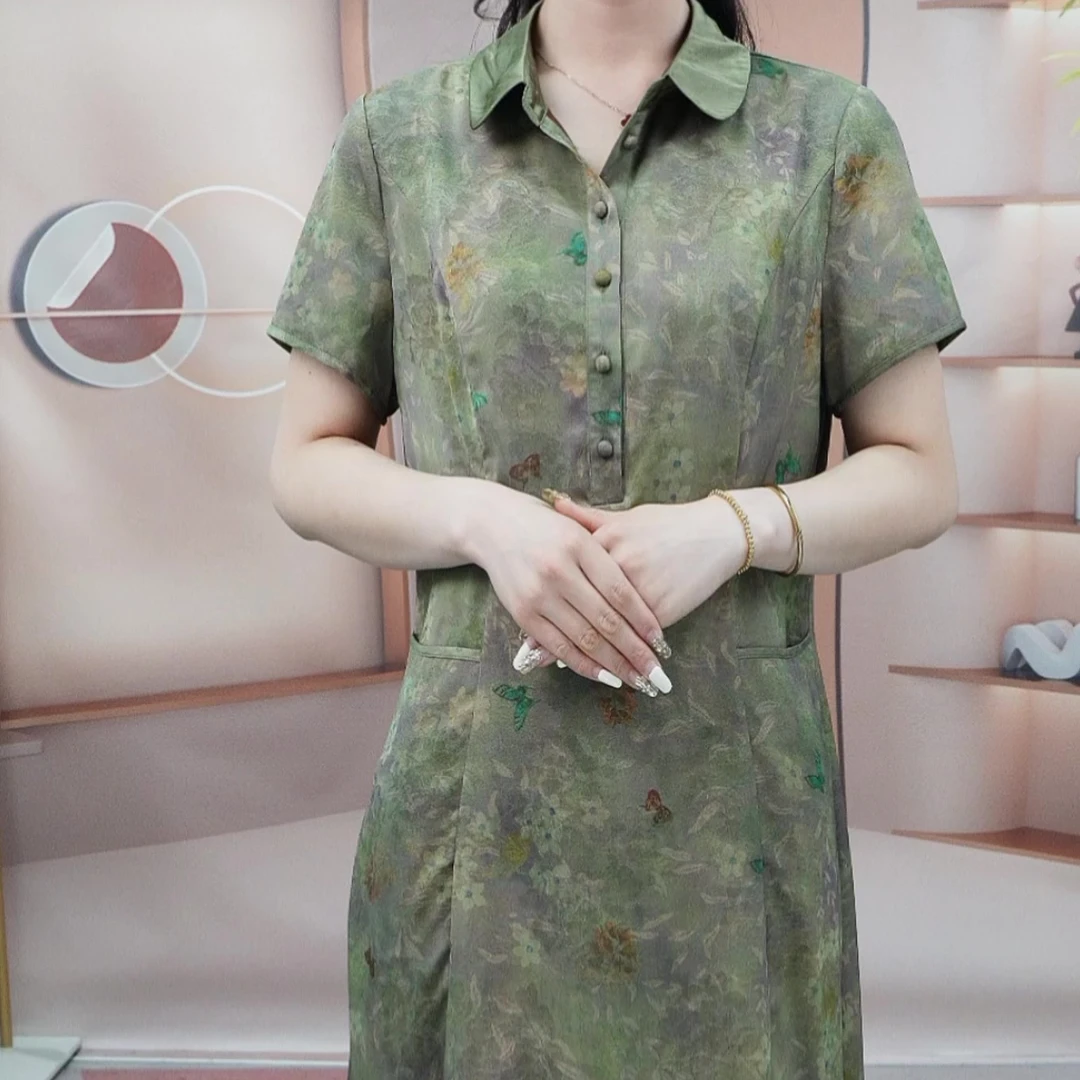 桑丝缎夏款新款大码优雅连衣裙0155